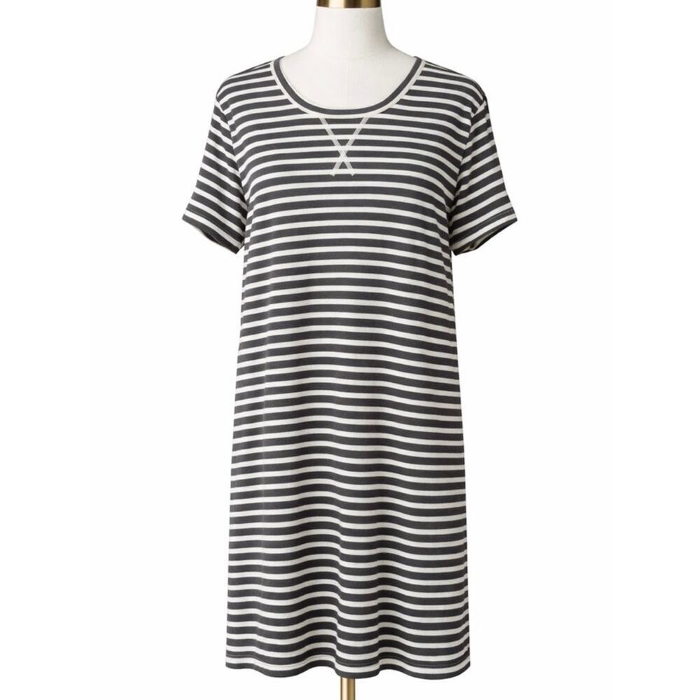 Sunday Nautical Breton Stripe Knit Dress Gray White Medium